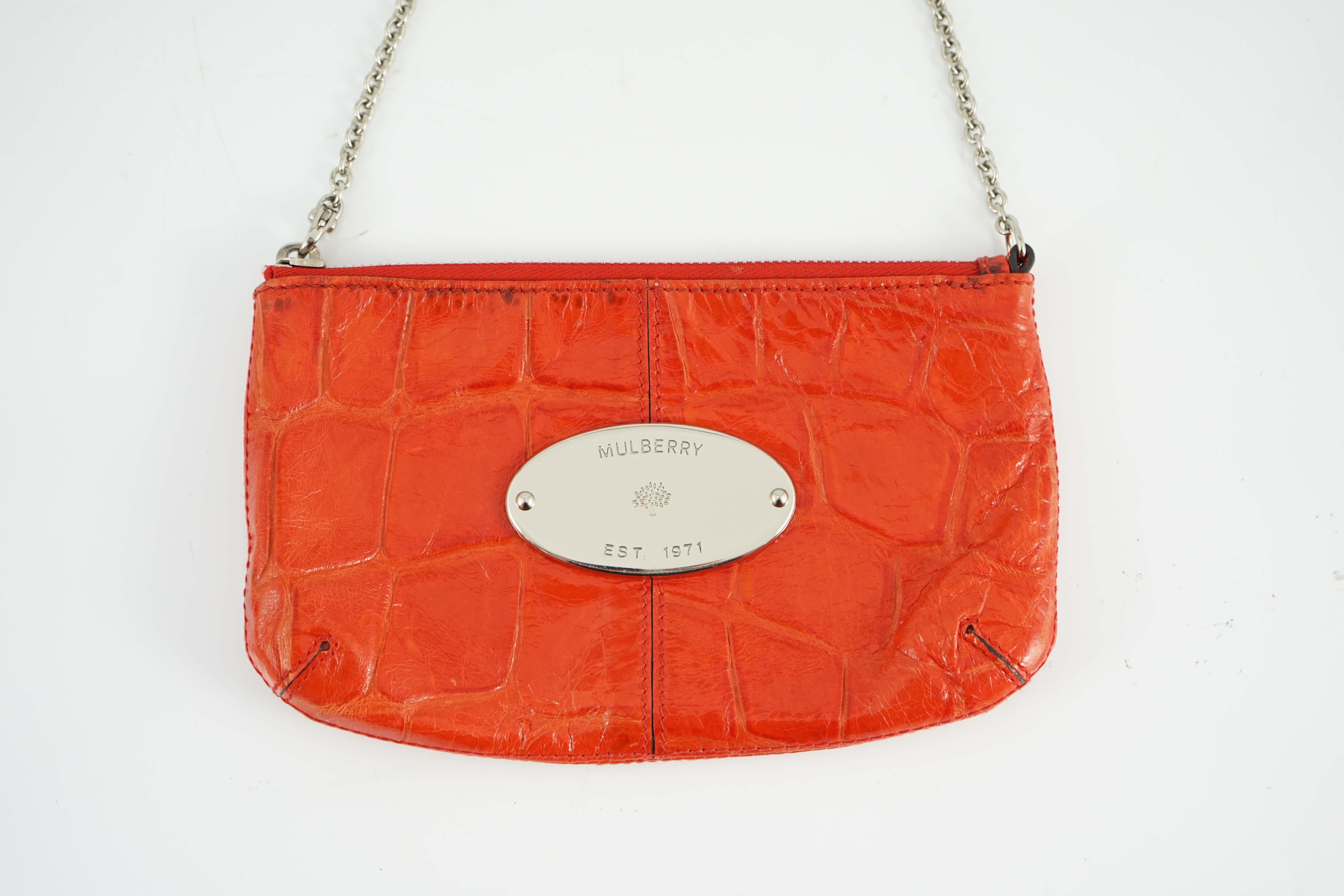 A Mulberry cherry red patent leather Charlie Pouch, width 20cm, height 13cm